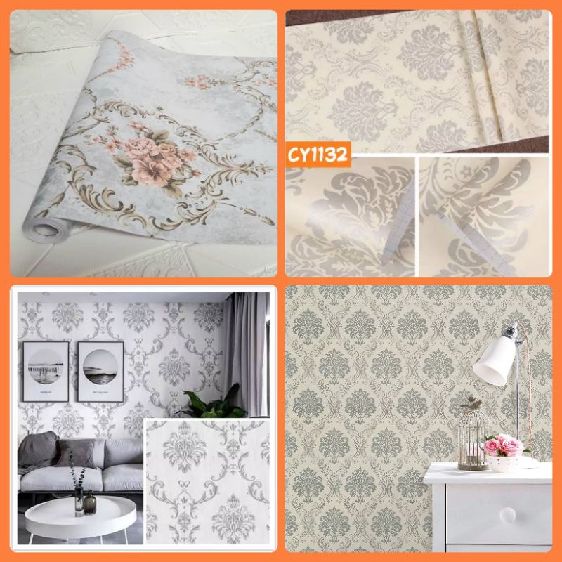 Jual MOTIF VARIAN ABU ABU Wallpaper sticker dinding batik bunga 45 cm x