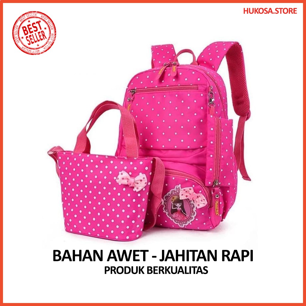 Tas Set Sekolah Gadis Gadis SD SMP Gadis P1U9 Titik Merah Muda