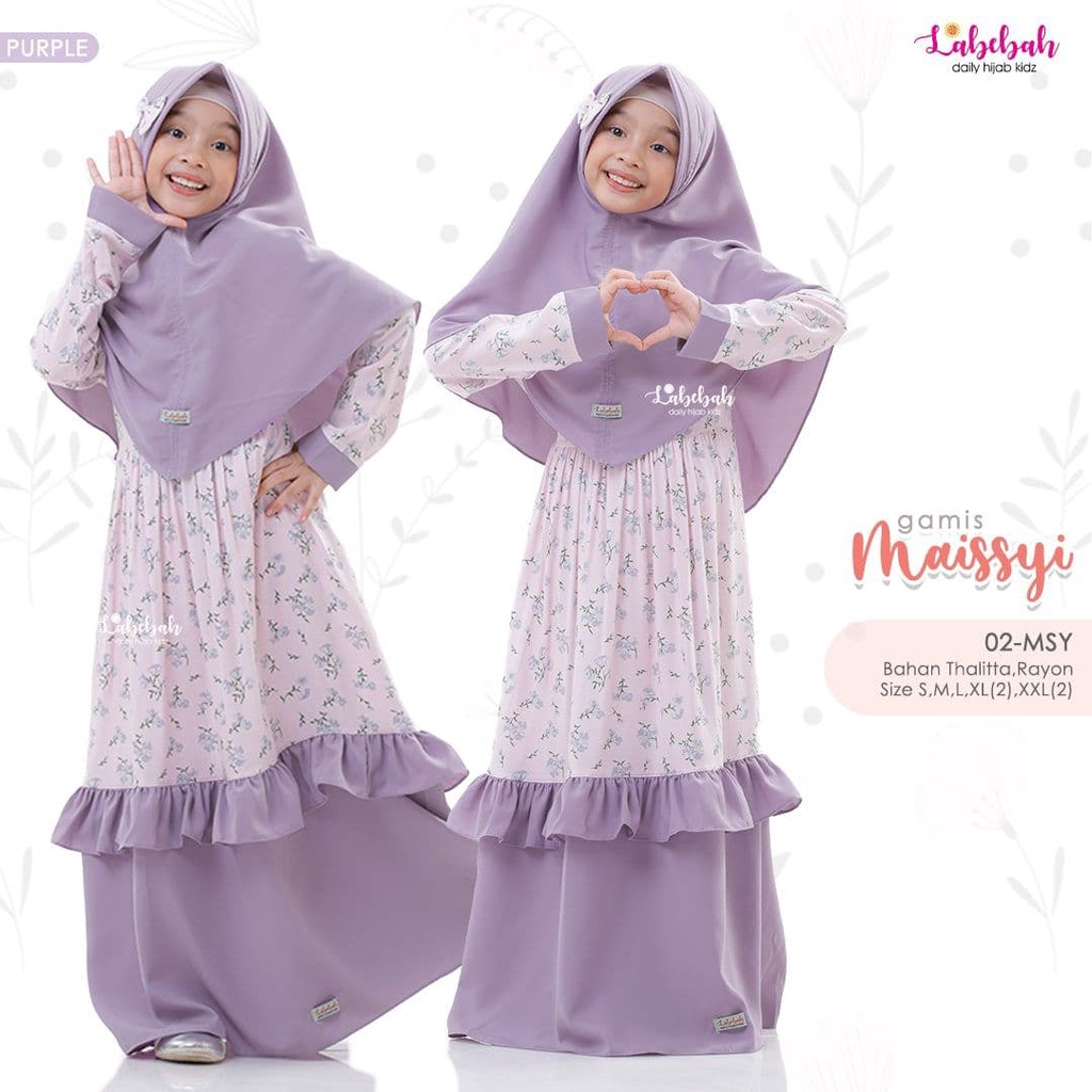 gamis anak model terbaru labebah by labella maissy Ungu motif bunga set