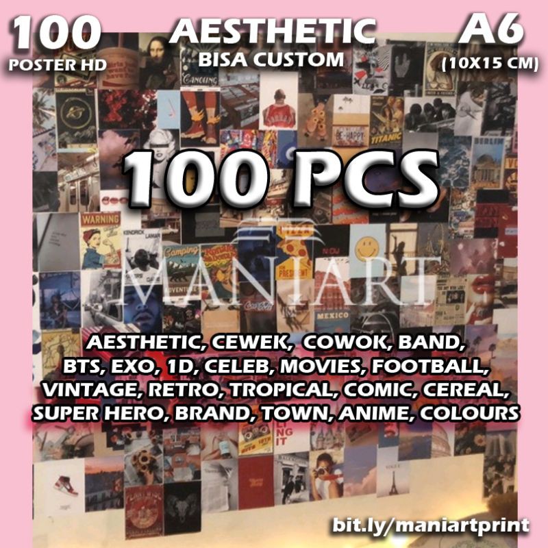 PAKET Custom/Random 100 Poster Aesthetic Ukuran A6 Art