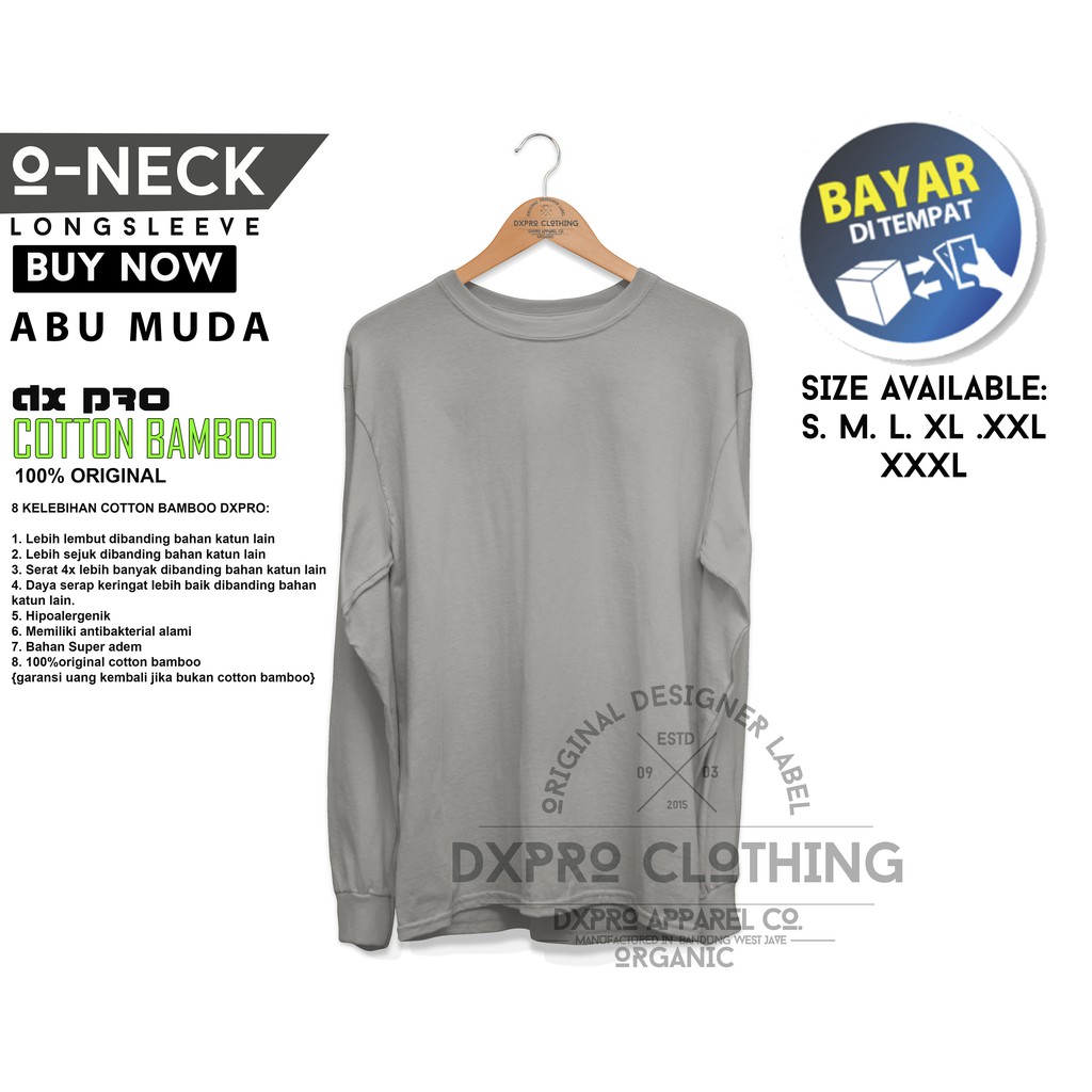 Kaos Baju Polos Orange Lengan Panjang Katun Bambu S M L XL XXL XXXL/3XL