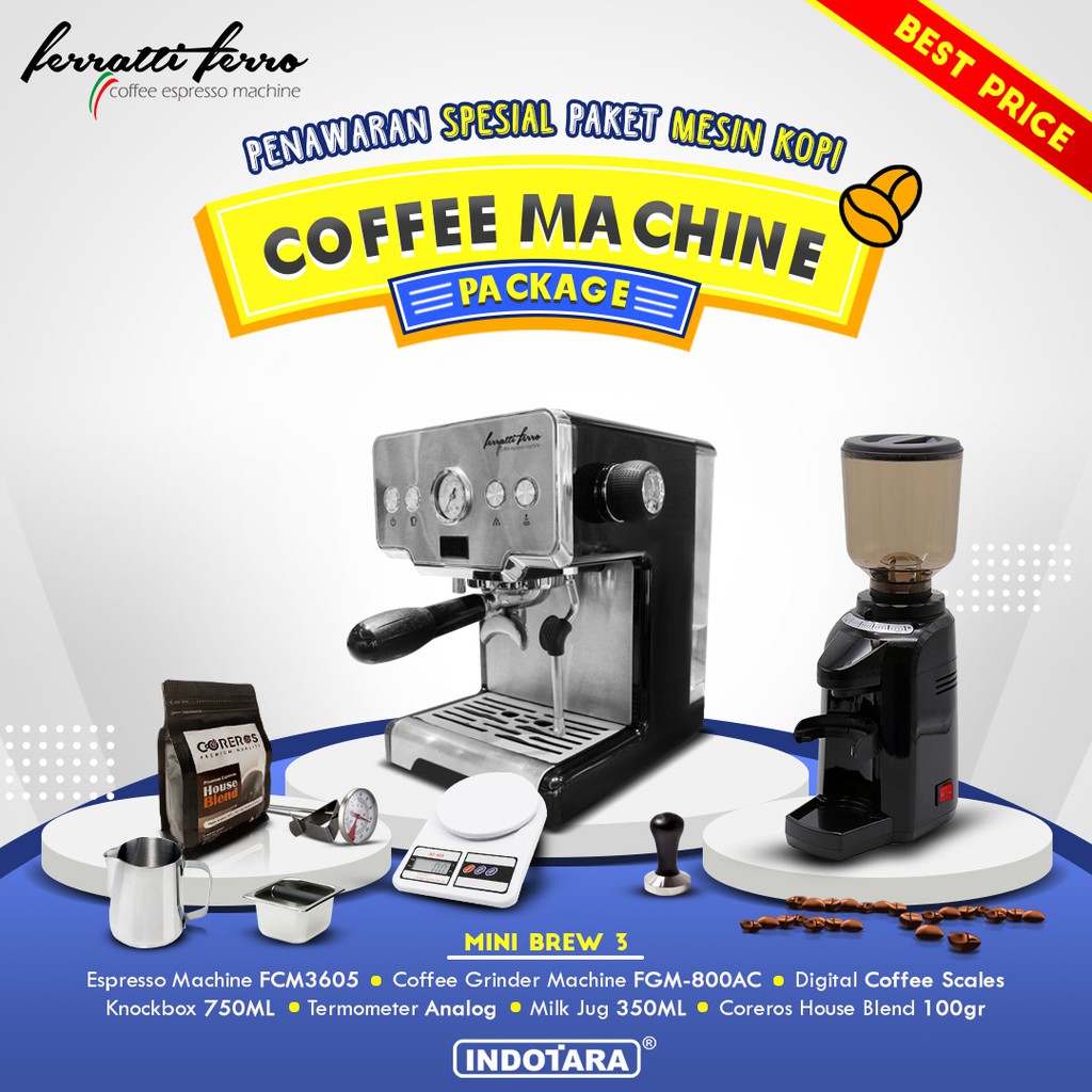 Paket Mesin Kopi Espresso Mesin Kopi Ferratti Ferro Mini Brew 3 Shopee Indonesia