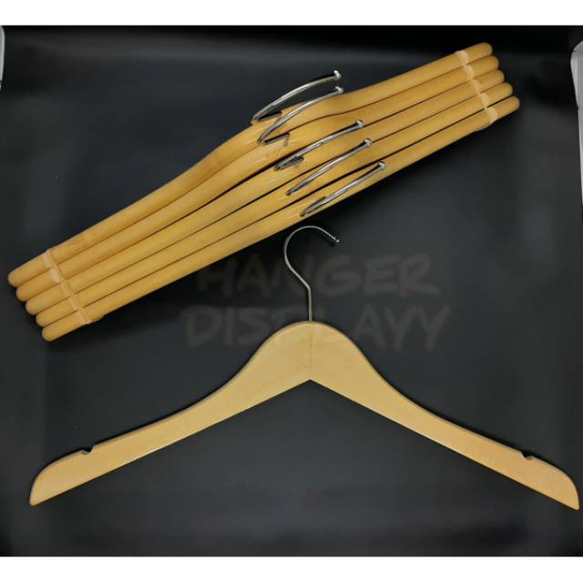 Hanger kayu (Wood) warna Natural (1 Lusin) / Gantungan baju Shopee