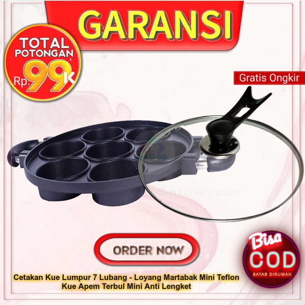 Cetakan Kue Lumpur 7 Lubang Loyang Teflon Martabak Mini