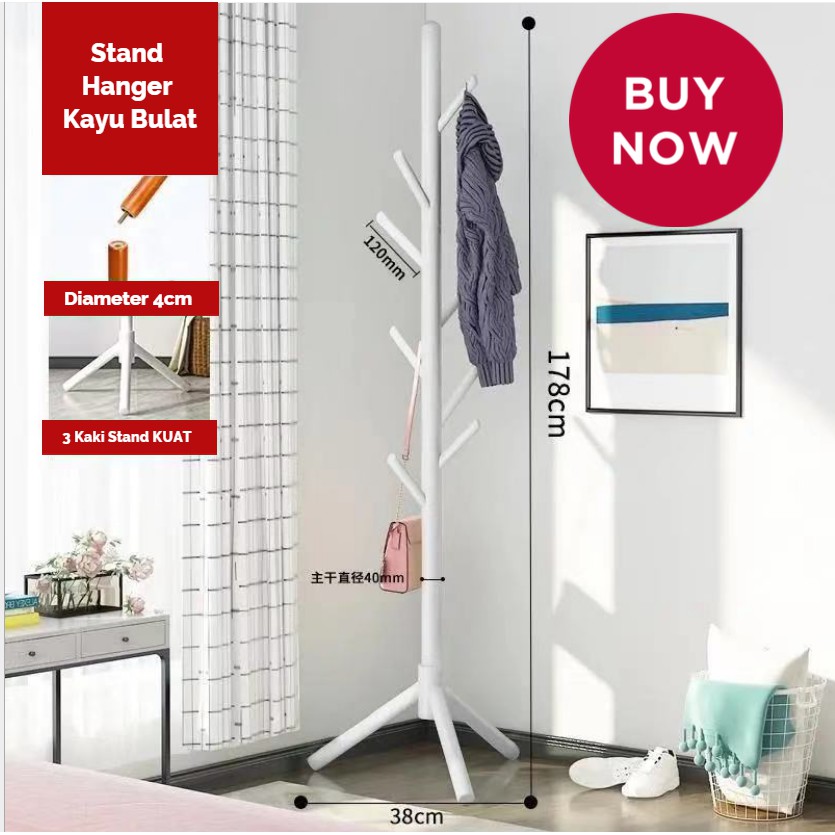 stolstyg Jual Mh178 Kayu Bulat + Stand Hanger / Gantungan Tiang Berdiri / Hanger Gantungan Baju Tas Indonesia|Shopee Indonesia
