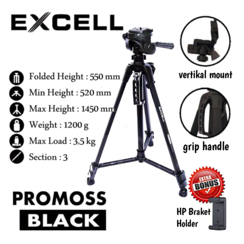 Jual Tripod Excell PROMOSS Black New Excel Edition Shopee Indonesia