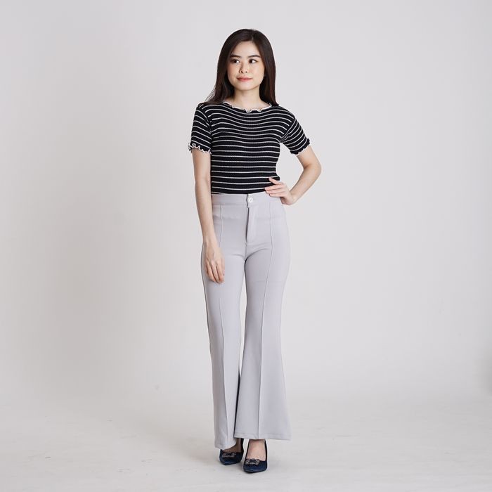 Celana Kain Wanita Melar Model Murah Kulot Panjang Dewasa Stripe GJ973 Bjd Wide Leg Scuba