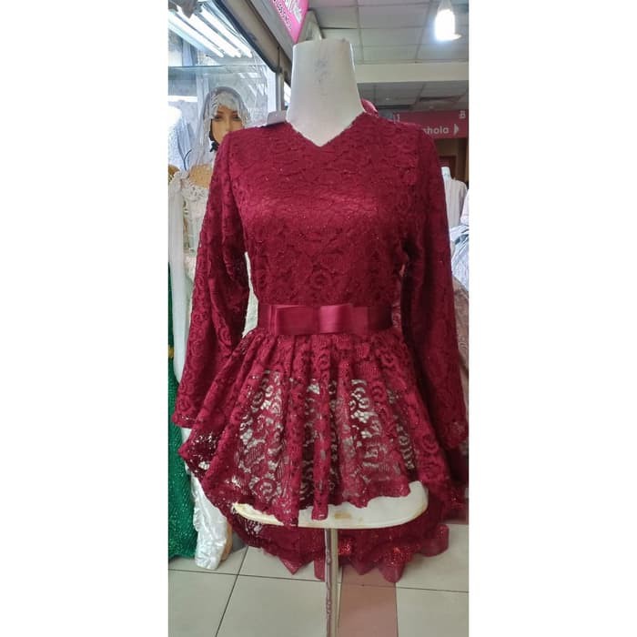 Atasan Kebaya Aurora Brukat Warna Maroon / Real Pict | Shopee Indonesia