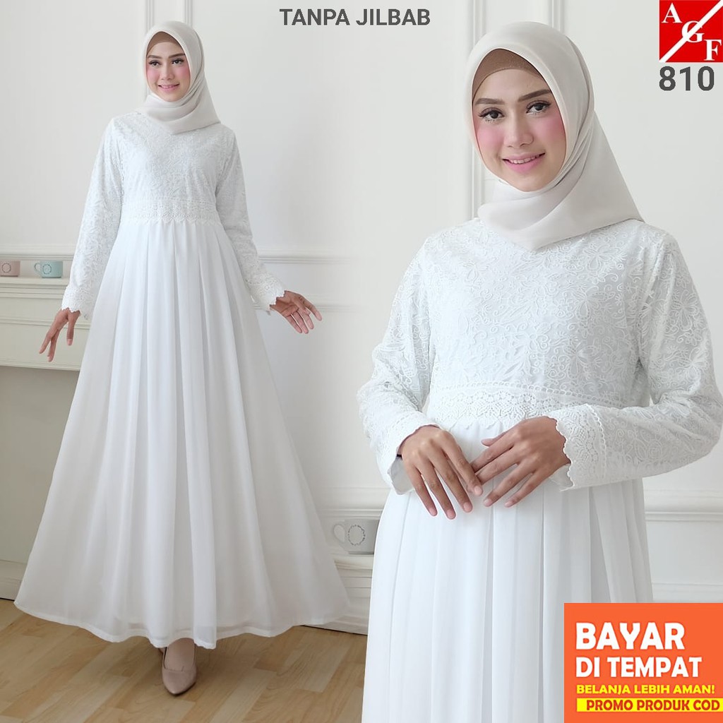 Gamis Kondangan Wanita Mewah Putih Ukuran MXl Gamis Pesta Syari Ceruty Adem Halus TOKO SANTRIYAH