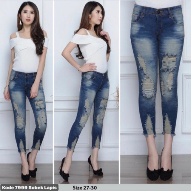 Celana jeans ripped wanita 7/9 celana jeans cewek 7/9 ukuran 2738 kode 7999 Shopee Indonesia