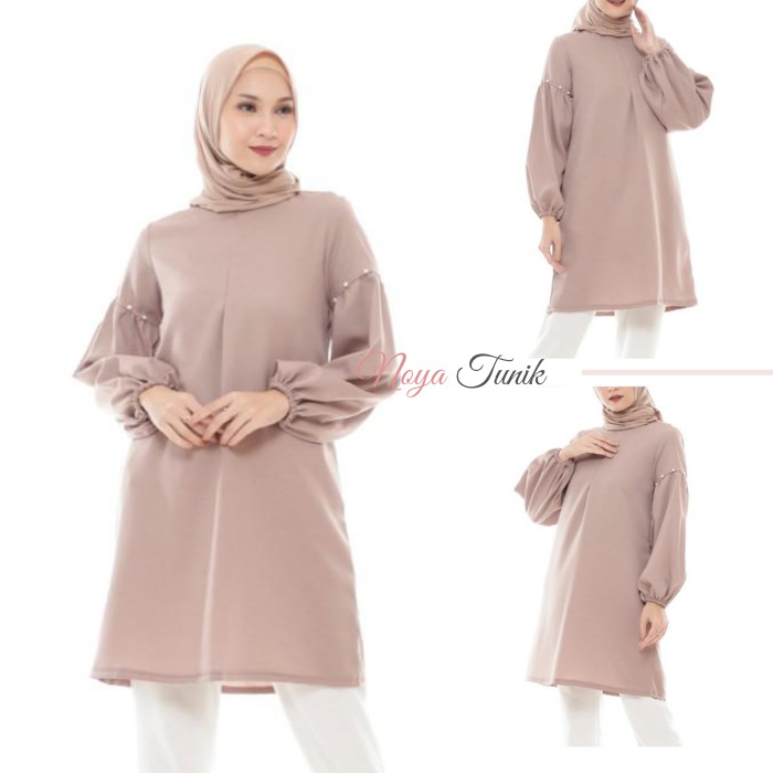 Jual Noya Tunik Muslim Atasan Tunik Wanita Terbaru Moscrepe Cokelat Th29 | Shopee Indonesia