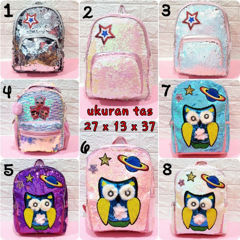 Tas Sekolah LOL Sequin Usap kombi Hologram untuk Anak TK