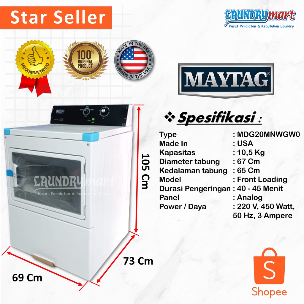 Jual DRYER / MESIN PENGERING /MESIN PENGERING LAUNDRY GAS MAYTAG KAPASITAS 15 KG MDG20MNWGW0