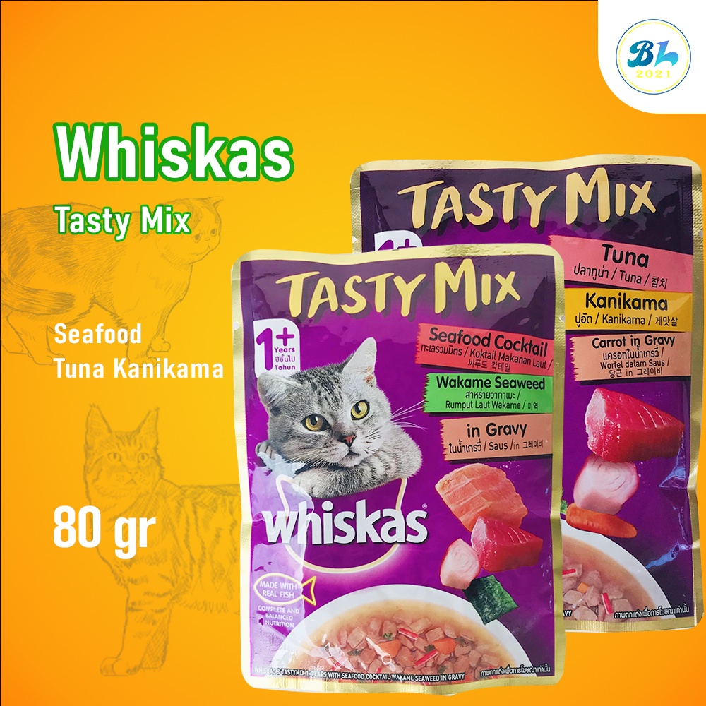 Jual Whiskas tasty mix makanan basah kucing whiskas pouch 80 gram