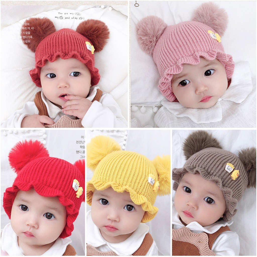 TP24Topi Rajut Pompom Kupluk Anak Bayi Perempuan Wol