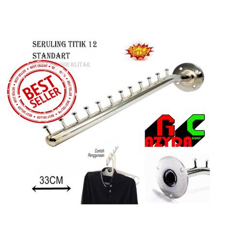 Hanger Suling Tempel Tembok 12 Titik pin lurus Dinding gantungan baju