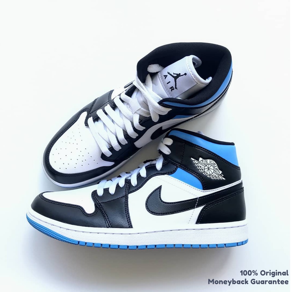 Jual Sepatu Sneakers / Nike Air Jordan 1 Mid White University Blue Black / Original 100% | Shopee Indonesia