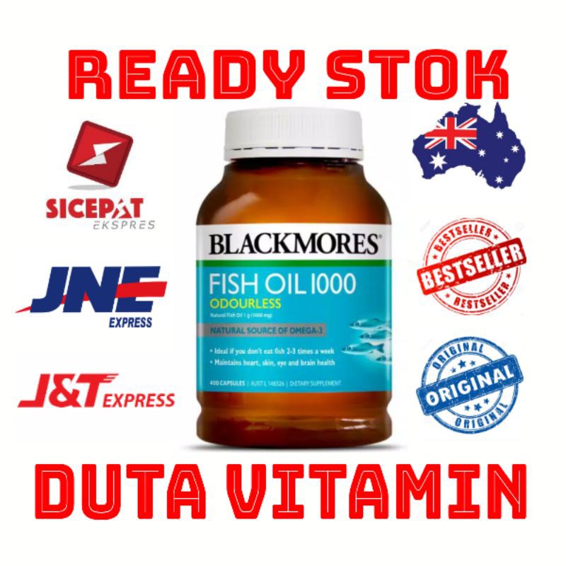 Blackmores fish oil omega 3 odourless 1000mg isi 400 kapsul Shopee