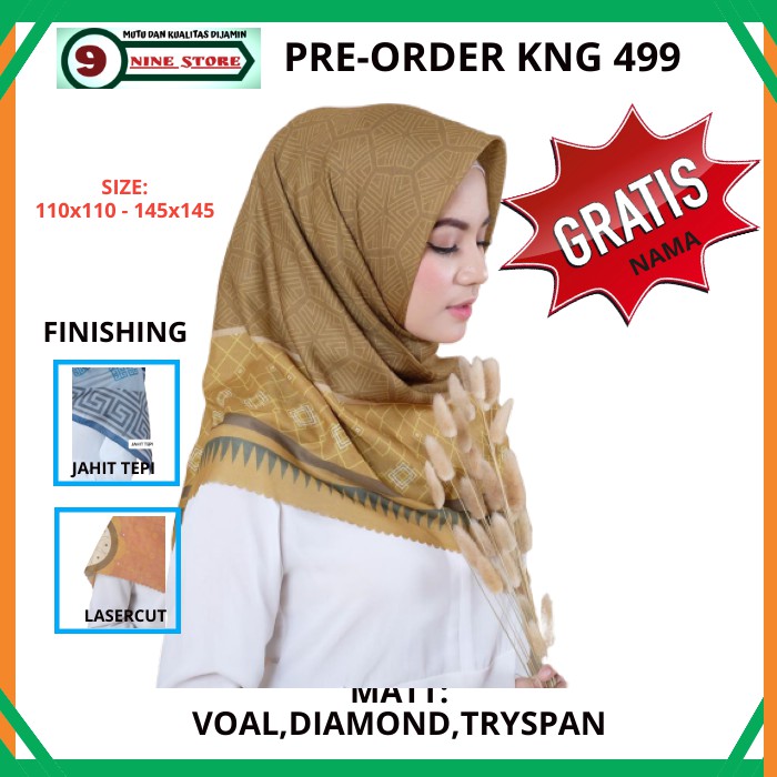 JILBAB SEGIEMPAT VOAL HIJAB NAMA KERUDUNG PRINTING LASERCUT HIJAB SEGI