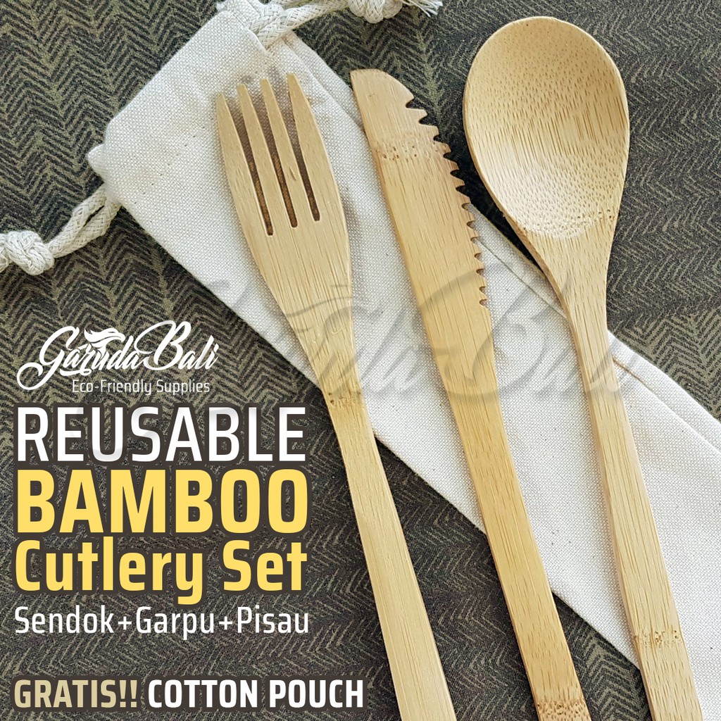 GARUDABALI Sendok Garpu Kayu Bambu Pisau Alat Makan Set Ramah Lingkungan  non Stainless | Shopee Indonesia