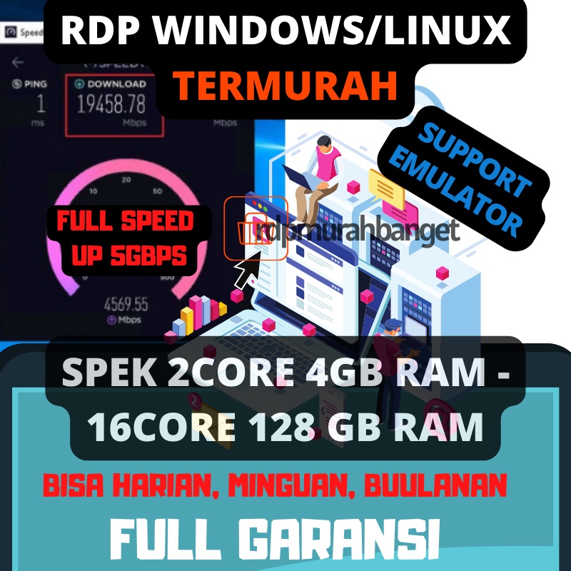 Jual RDP & VPS TERMURAH 64 GB RAM 8 CORE FULL GARANSI 1 BULAN UP 2000