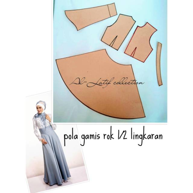 Pola jiplak gamis rok setengah lingkaran | Shopee Indonesia