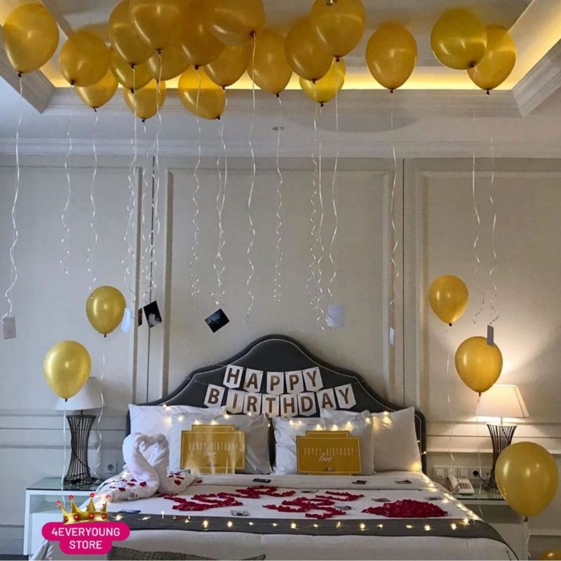 Jual PAKET ELEGANT DEKORASI HAPPY BIRTHDAY BEDROOM THEME GOLD DEWASA