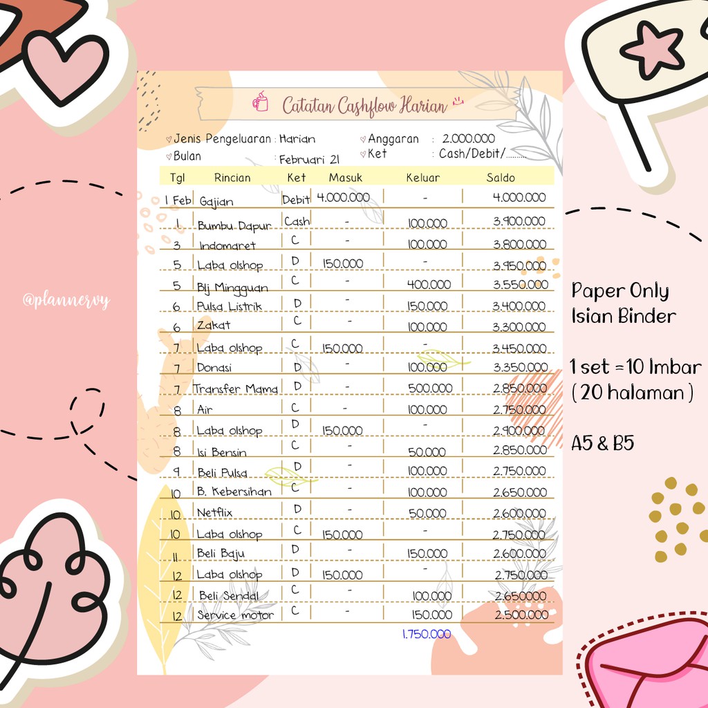 flow agenda 2023 Jual Uang Planner Catatan Cashflow Harian Indonesia|Shopee Indonesia