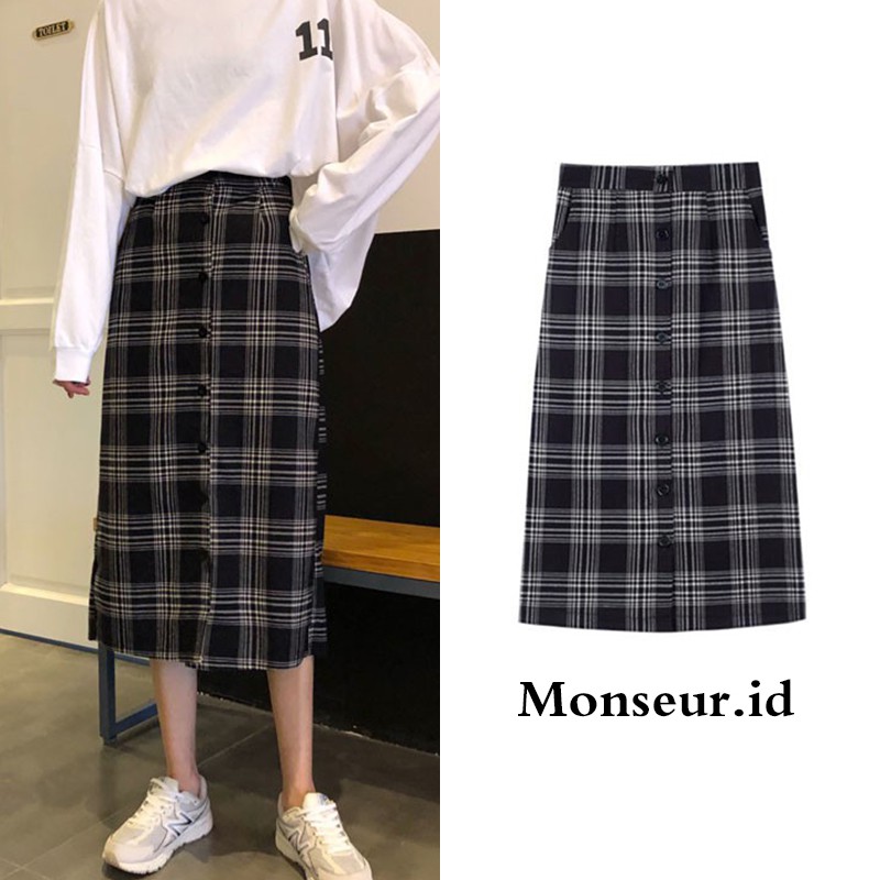 Kotakkotak retro Rok pinggul Temperamen Korea Rok satu langkah dengan panjang sedang Shopee