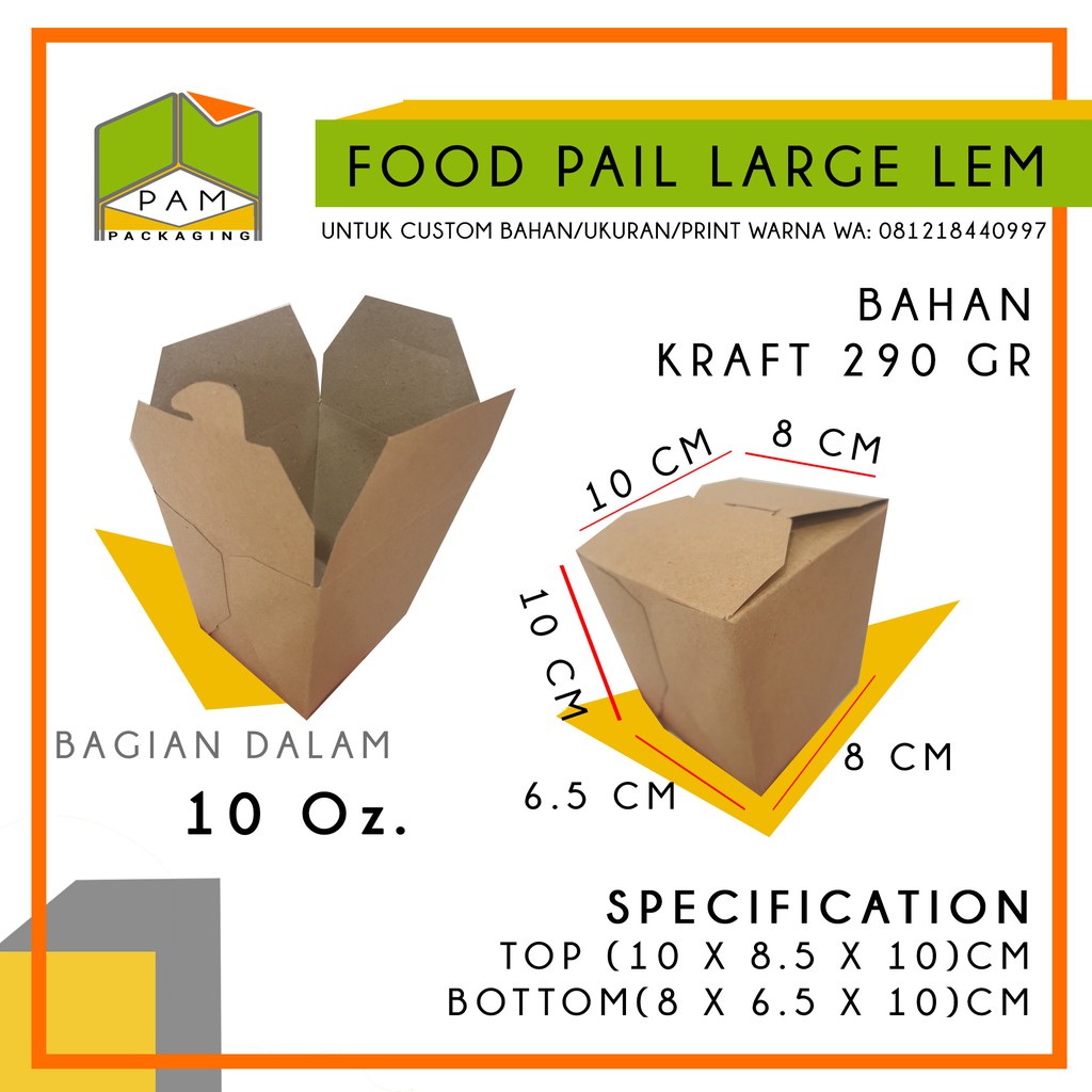 Jual PAPER RICE BOX FOOD PAIL LEM TAKEAWAY KEMASAN MAKANAN KRAFT UKURAN