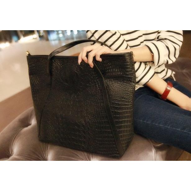 ♟ Tas kulit hitam motif kulit buaya / animal croile motif bag BTA008 ☂ Shopee Indonesia