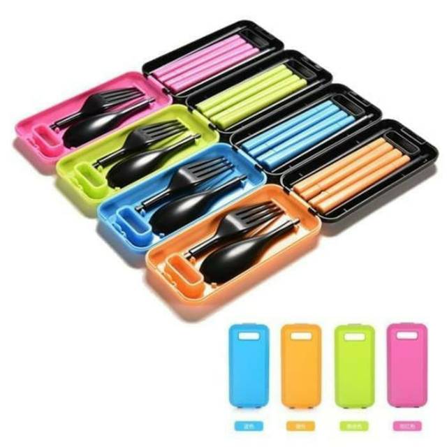 Sendot garpu set sumpit portable traveling sendok makan bayi balita