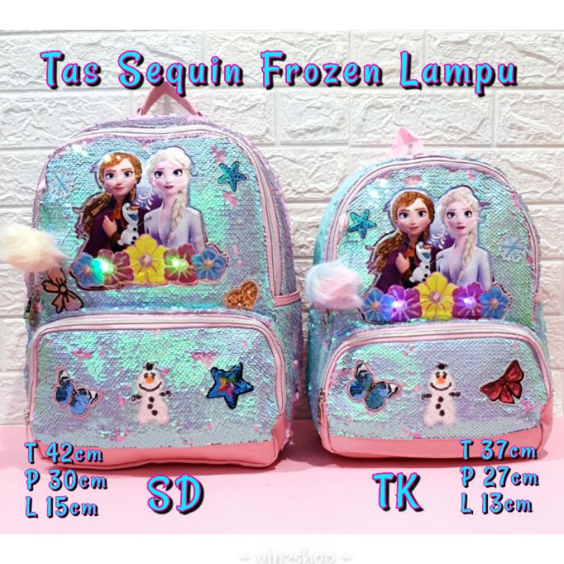 Tas Sekolah Anak TK / Ransel Sequin Usap LED Frozen LOL