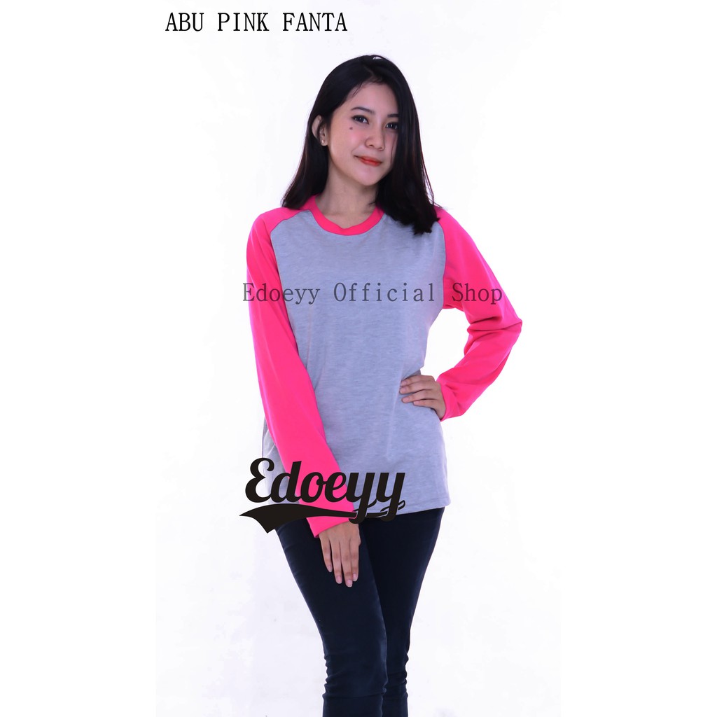 Edoeyy Raglan Lengan Panjang Abu Pink Fanta/Baju Raglan/ ReglanPolos