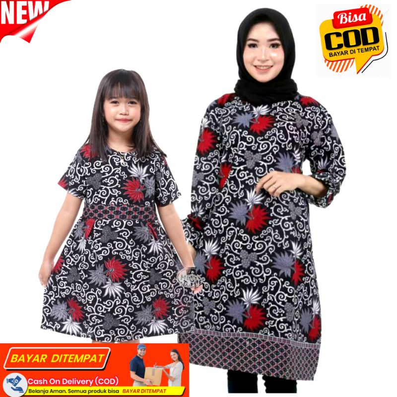 Jual Baju Couple ibu dan anak motif Kembang langit Model dress terbaru