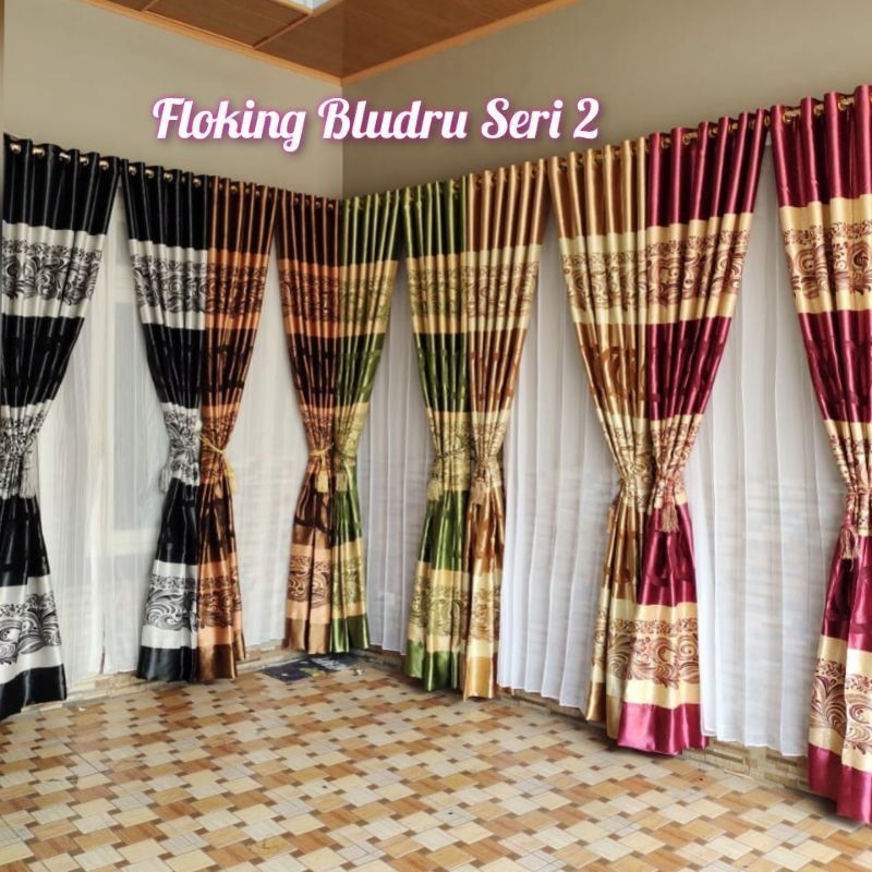 Gorden hordeng import emboss bludru merah bahan tebal dan mewah
