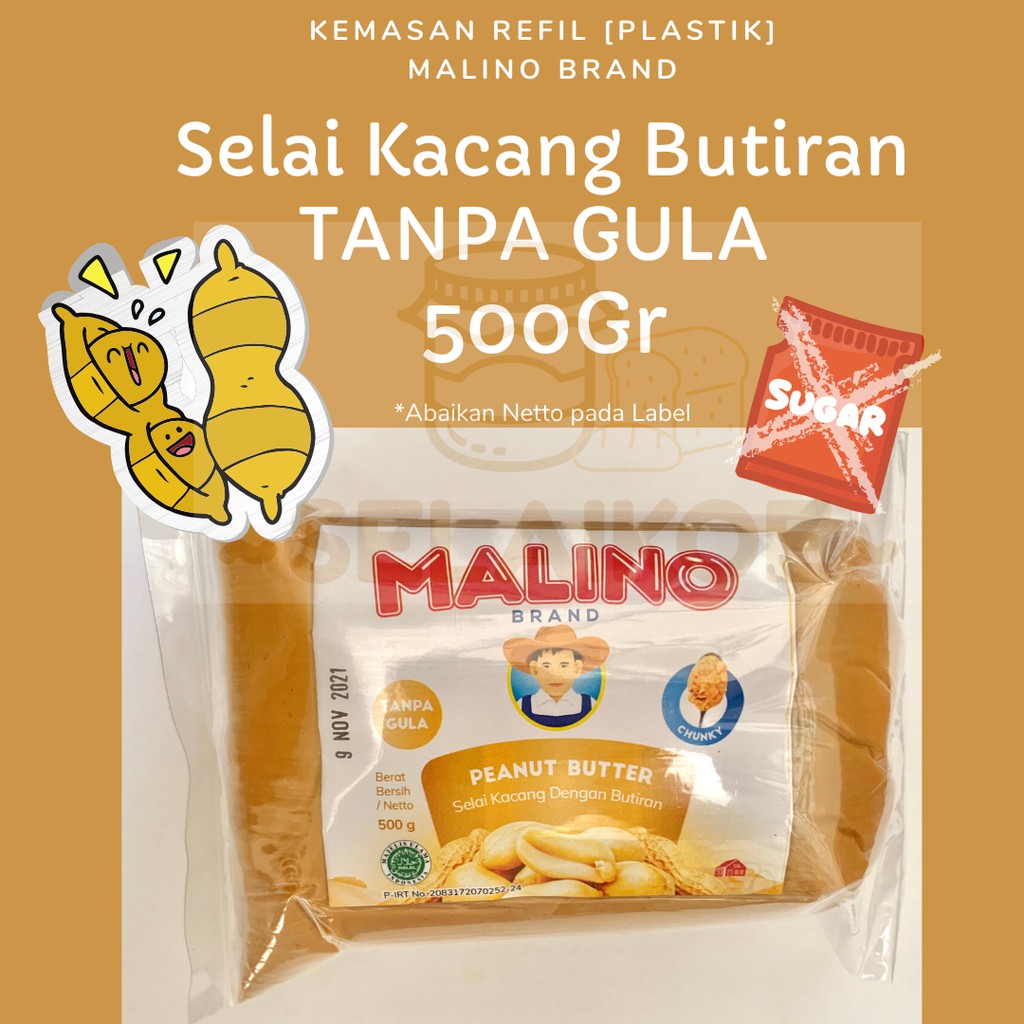 Selai Kacang Butiran TANPA GULA Peanut Butter Chunky NO SUGAR 500gr
