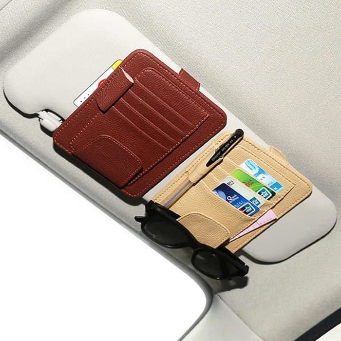 Car Sun Visor Organizer kulit tempat kartu e tol kacamata
