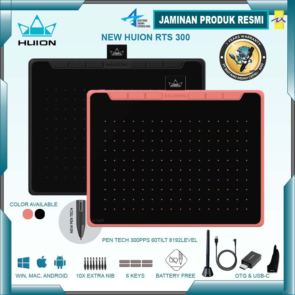Huion RTS300 Pen Tablet Drawing H642 Grs Resmi RTS300 pengganti H640P