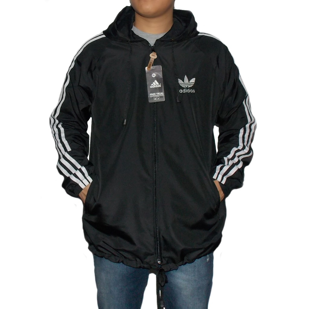 JAKET OLAH RAGA ADIDAS JAKET PARASUT ADIDAS WINDBREAKER HITAM LIST PUTIH SWEATER HOODIE PRIA