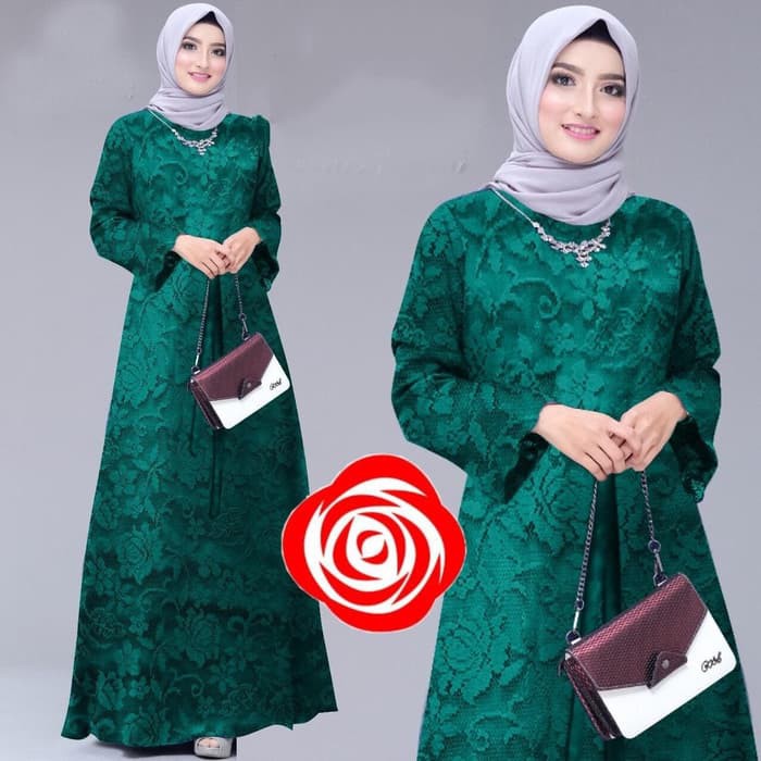 Baju Gamis Brokat Hijau Botol