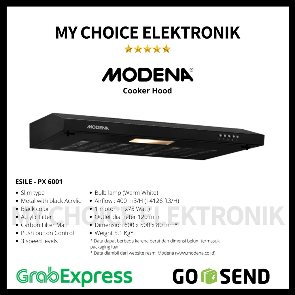 Jual MODENA Cooker Hood 60Cm ESILE PX 6001 (400 M3/H) Indonesia