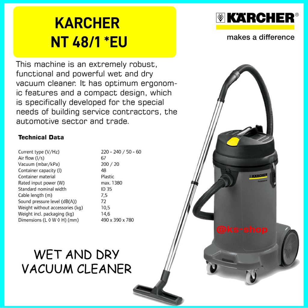Jual Karcher Wet And Dry Vacuum Cleaner NT 48/1 *EU 1380 Watt Tank 48
