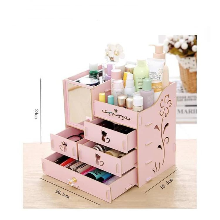 Rak Kosmetik Kayu Kotak Tempat Makeup Bermotif RK082