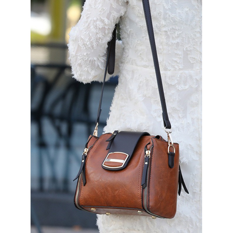 TAS KULIT IMPORT PREMIUM COKLAT SELEMPANG WANITA TA202B7 TALLA BRANDED MURAH ASLI ORI FASHION