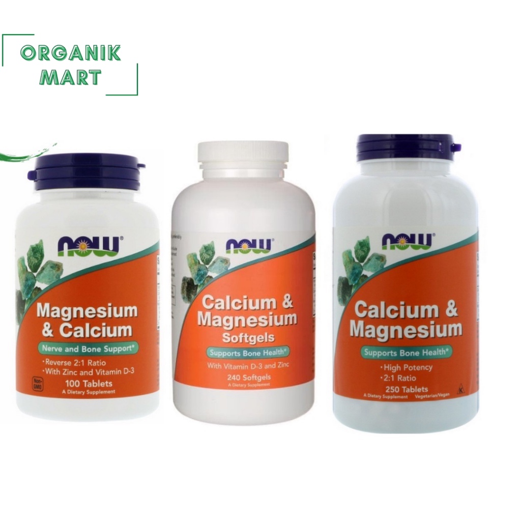 Jual Now Foods Calcium & Magnesium With Zinc & Vitamin D3 D-3 240 Softgel ; Magnesium & Calcium With Zinc & Vitamin D3 D-3 100 Tablets ; Calcium & Magnesium 250 Tablets Indonesia|Shopee Indonesia