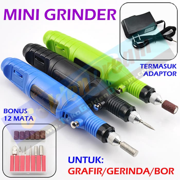 Mesin Mini Grinder Manicure Pedicure Grafir Bor Potong Gerinda Ukir + Adaptor DC + Mata Shopee