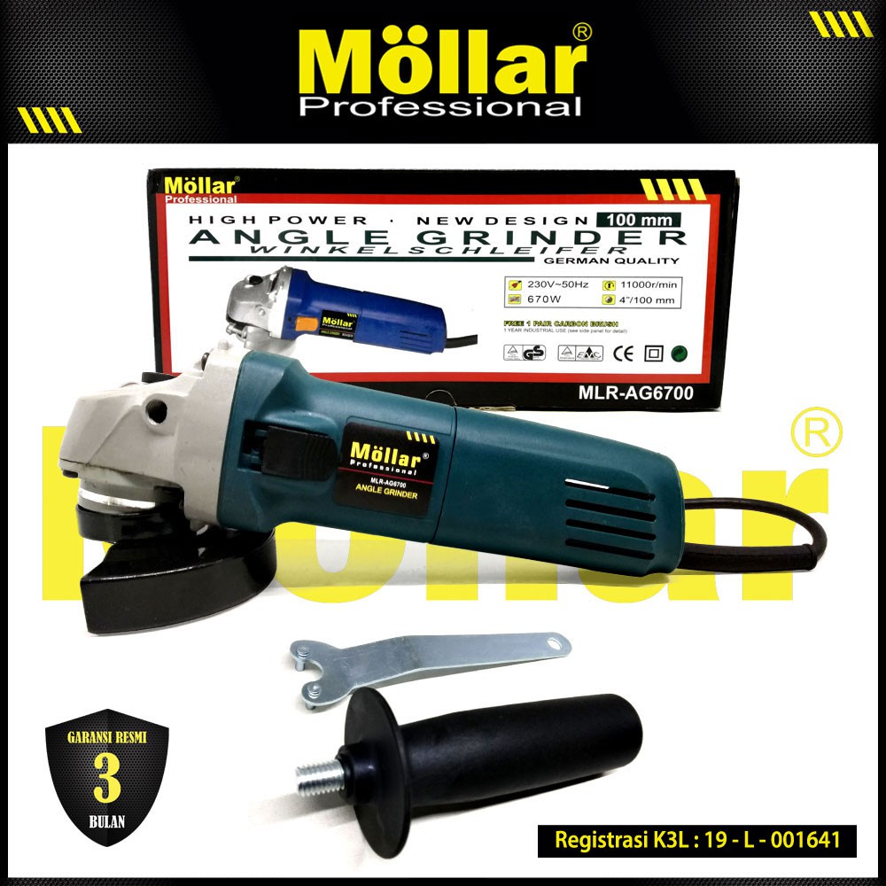 MOLLAR AG6700 Mesin Gerinda Tangan 100 mm Angle Grinder 670 Watt Shopee Indonesia