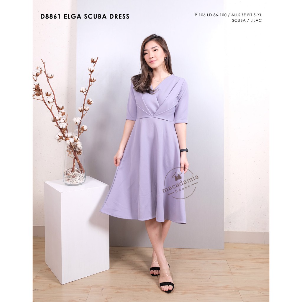 D8861 ELGA SCUBA DRESS MACADAMIA HOUSE FASHION WANITA