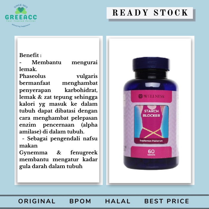 Jual Wellness Starch Blocker Vitamin Pelangsing 60 kapsul Carbo Sugar